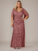 Sheath V-Neck Floor-Length Tulle Mother of the Bride Dress